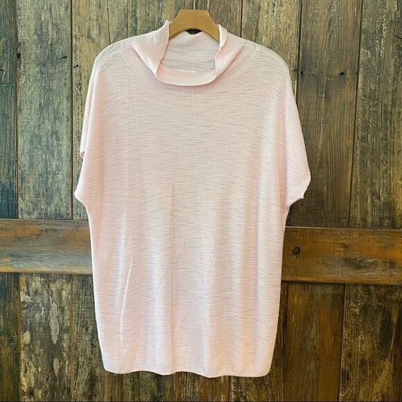 Lou & Grey Sz M Light Knit Pink Short Sleeve Lightweight Cowl Neck Sweater - Picture 2 of 7